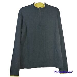 Twinhill Gray Wool Blend Yellow Trim 3/4 Zip Front Sweater Size XL